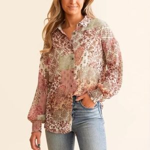 Buckle Daytrip Patchwork Bohemian Chiffon Blouse. Size Medium. New without tags.